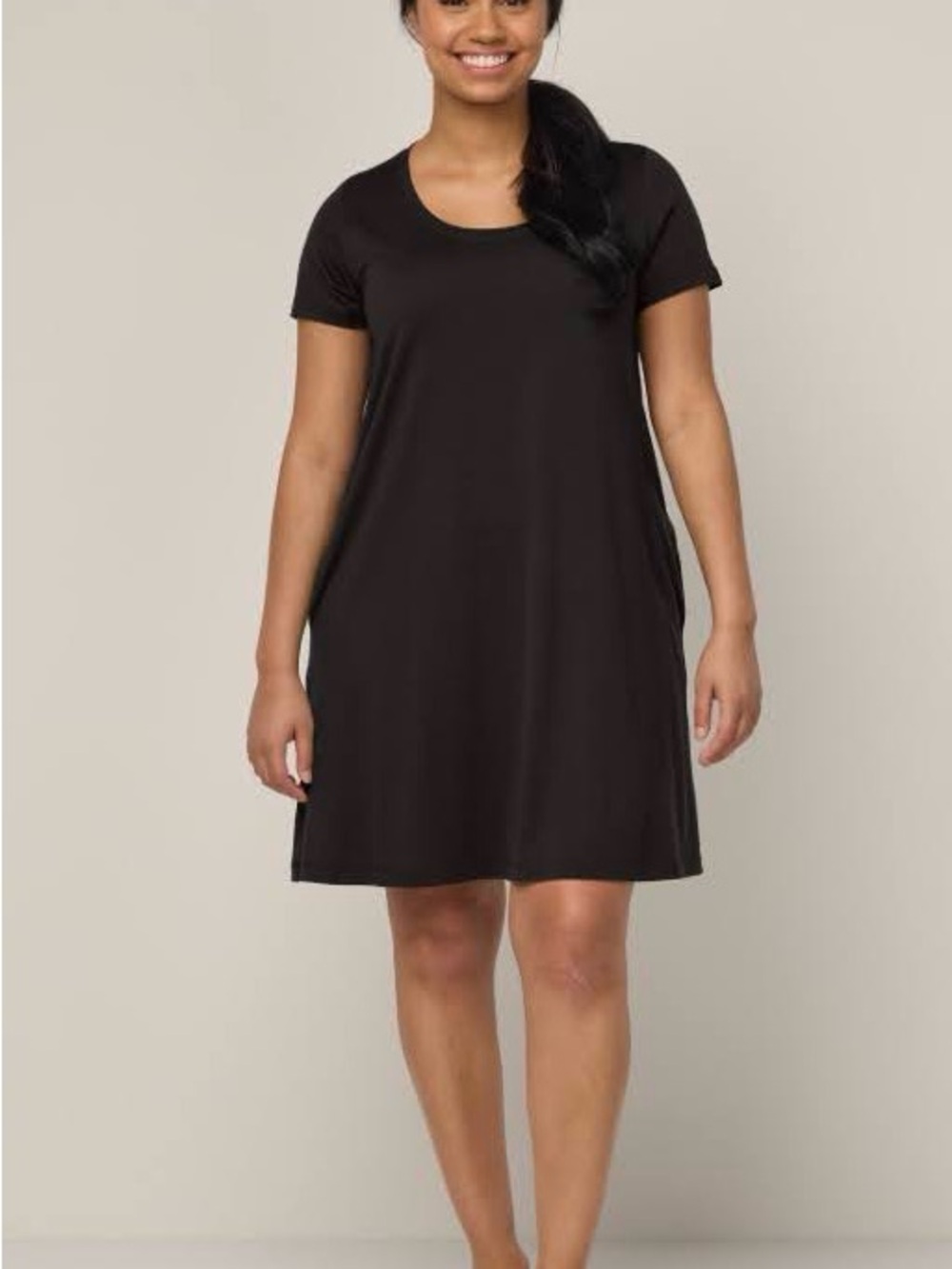 Black Short Sleeve Scoop Neck A-Line Dress “Maggie Swing Dress” - Picture 3 of 3